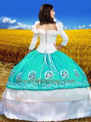Taffeta 3 4 Length Sleeve Floor Length Quince Ball Gowns and Embroidery