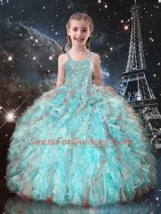 Hot Selling Floor Length Ball Gowns Sleeveless Aqua Blue Little Girl Pageant Gowns Lace Up