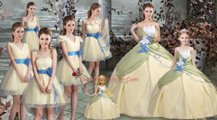 Hand Made Flower Quinceanera Dress Light Yellow Lace Up Sleeveless Floor Length