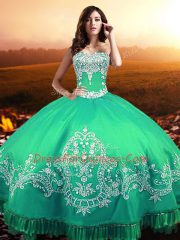Beading and Appliques 15 Quinceanera Dress Turquoise Lace Up Sleeveless Floor Length
