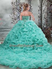 Fantastic Turquoise Sweet 16 Dress Sweetheart Sleeveless Brush Train Lace Up