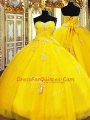 Gold Sleeveless Organza Lace Up Sweet 16 Dress for Military Ball and Sweet 16 and Quinceanera