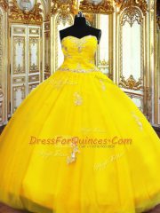 Gold Sleeveless Organza Lace Up Sweet 16 Dress for Military Ball and Sweet 16 and Quinceanera