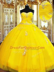 Gold Sleeveless Organza Lace Up Sweet 16 Dress for Military Ball and Sweet 16 and Quinceanera