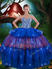 Multi-color Lace Up 15th Birthday Dress Beading and Ruffled Layers and Sequins Sleeveless Floor Length