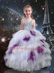 Hot Selling Floor Length Ball Gowns Sleeveless White Little Girls Pageant Dress Wholesale Lace Up