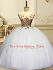 Fantastic Floor Length White Quinceanera Gown Organza Sleeveless Appliques and Ruffles