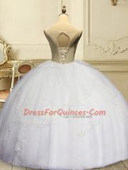 Fantastic Floor Length White Quinceanera Gown Organza Sleeveless Appliques and Ruffles