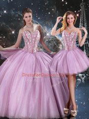 Custom Fit Sleeveless Lace Up Floor Length Beading Quinceanera Gown