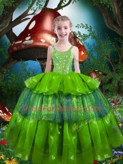 Nice Sleeveless Beading and Ruffled Layers Floor Length Girls Pageant Dresses