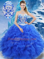 Smart Sweetheart Sleeveless Vestidos de Quinceanera Floor Length Beading and Ruffles Blue Organza