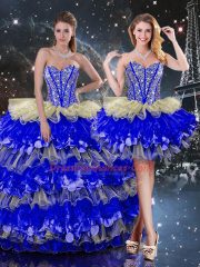 New Arrival Floor Length Lace Up Quince Ball Gowns Multi-color for Military Ball and Sweet 16 and Quinceanera with Beading and Ruffles and Ruffled Layers