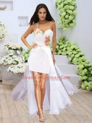 Best Selling White Sleeveless Mini Length Appliques Zipper Evening Dress