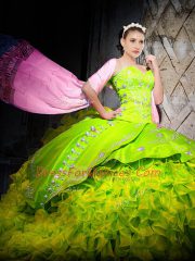 Custom Designed Yellow Green Sweetheart Neckline Embroidery and Ruffles Sweet 16 Dresses Sleeveless Lace Up