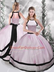 Pink Sleeveless Floor Length Ruching Zipper Quinceanera Dress