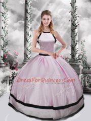 Pink Sleeveless Floor Length Ruching Zipper Quinceanera Dress
