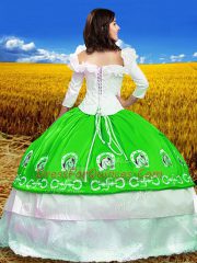 High End Green 3 4 Length Sleeve Taffeta Lace Up Sweet 16 Dress for Military Ball and Sweet 16 and Quinceanera