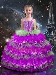 Beauteous Ball Gowns Girls Pageant Dresses Multi-color Straps Organza Sleeveless Floor Length Lace Up