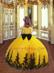 Graceful Ball Gowns Pageant Gowns For Girls Gold Spaghetti Straps Tulle Sleeveless Floor Length Zipper