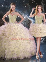 Glorious Light Yellow Lace Up Quinceanera Dress Beading and Ruffles Sleeveless Floor Length