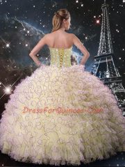 Glorious Light Yellow Lace Up Quinceanera Dress Beading and Ruffles Sleeveless Floor Length