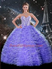 Nice Floor Length Lace Up Quince Ball Gowns Purple for Military Ball and Sweet 16 and Quinceanera with Embroidery