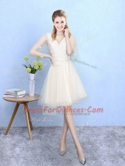 Classical Half Sleeves Knee Length Lace Lace Up Quinceanera Court Dresses with Champagne