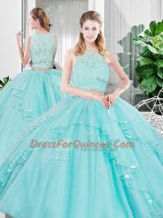 Sleeveless Zipper Floor Length Lace and Ruffled Layers Quinceanera Gowns