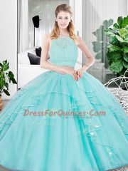 Sleeveless Zipper Floor Length Lace and Ruffled Layers Quinceanera Gowns