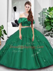 Dark Green Lace Up Sweet 16 Quinceanera Dress Lace and Ruffles Sleeveless Floor Length