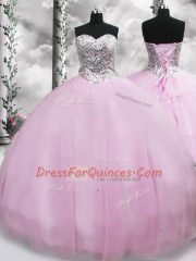 Fashionable Brush Train Ball Gowns Quince Ball Gowns Lilac Sweetheart Tulle Sleeveless Lace Up