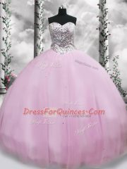 Fashionable Brush Train Ball Gowns Quince Ball Gowns Lilac Sweetheart Tulle Sleeveless Lace Up