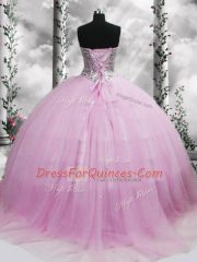 Fashionable Brush Train Ball Gowns Quince Ball Gowns Lilac Sweetheart Tulle Sleeveless Lace Up