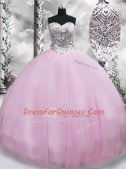 Fashionable Brush Train Ball Gowns Quince Ball Gowns Lilac Sweetheart Tulle Sleeveless Lace Up