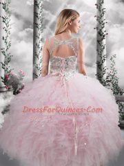 Baby Pink Lace Up Scoop Beading and Ruffles Vestidos de Quinceanera Tulle Sleeveless