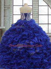 Affordable Ruffles Sweet 16 Dress Royal Blue Lace Up Short Sleeves Floor Length