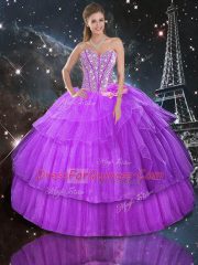 Modern Organza Sleeveless Floor Length Ball Gown Prom Dress and Ruffled Layers