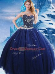 Trendy Navy Blue Sleeveless Tulle Lace Up Sweet 16 Dress for Military Ball and Sweet 16 and Quinceanera