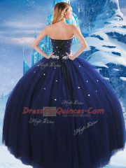 Trendy Navy Blue Sleeveless Tulle Lace Up Sweet 16 Dress for Military Ball and Sweet 16 and Quinceanera