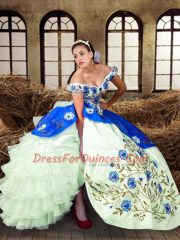 Customized Off The Shoulder Sleeveless Taffeta Sweet 16 Dress Embroidery Lace Up
