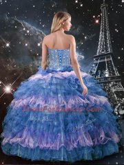 Captivating Multi-color Quinceanera Gown Military Ball and Sweet 16 and Quinceanera with Beading and Ruffled Layers and Sequins Sweetheart Sleeveless Lace Up