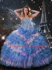 Captivating Multi-color Quinceanera Gown Military Ball and Sweet 16 and Quinceanera with Beading and Ruffled Layers and Sequins Sweetheart Sleeveless Lace Up