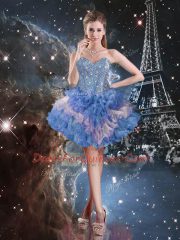 Captivating Multi-color Quinceanera Gown Military Ball and Sweet 16 and Quinceanera with Beading and Ruffled Layers and Sequins Sweetheart Sleeveless Lace Up