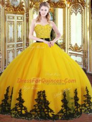 Gold Zipper 15th Birthday Dress Beading and Appliques Sleeveless Floor Length