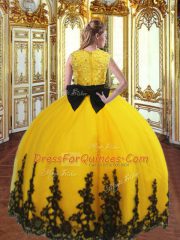 Gold Zipper 15th Birthday Dress Beading and Appliques Sleeveless Floor Length