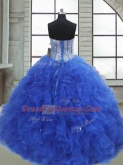 Hot Sale Sleeveless Lace Up Floor Length Beading and Ruffles and Sequins 15 Quinceanera Dress