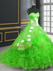 Green Sleeveless Embroidery Lace Up 15th Birthday Dress