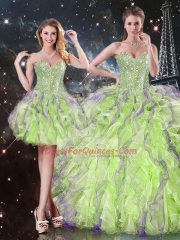 Sweetheart Lace Up Beading and Ruffles Quince Ball Gowns Sleeveless