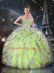 Sweetheart Lace Up Beading and Ruffles Quince Ball Gowns Sleeveless
