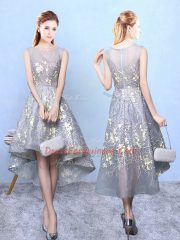 Grey A-line Printed Scoop Sleeveless Pattern High Low Zipper Court Dresses for Sweet 16
